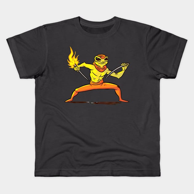 Yoga Frog Warrior Kids T-Shirt by Oddities Outlet